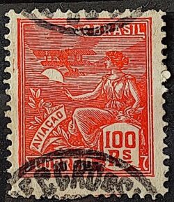 Selo Regular Cod RHM 180 Vovo Aviacao Aviao 100 Reis Sem Filigrana 1920 Circulado 10