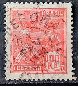 Selo Regular Cod RHM 180 Vovo Aviacao Aviao 100 Reis Sem Filigrana 1920 Circulado 12