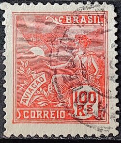 Selo Regular Cod RHM 180 Vovo Aviacao Aviao 100 Reis Sem Filigrana 1920 Circulado 13