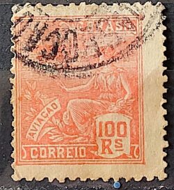 Selo Regular Cod RHM 180 Vovo Aviacao Aviao 100 Reis Sem Filigrana 1920 Circulado 15