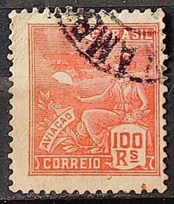 Selo Regular Cod RHM 180 Vovo Aviacao Aviao 100 Reis Sem Filigrana 1920 Circulado 16