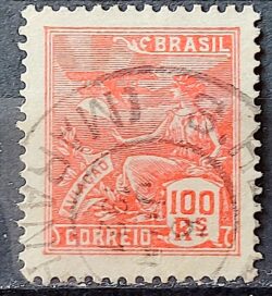 Selo Regular Cod RHM 180 Vovo Aviacao Aviao 100 Reis Sem Filigrana 1920 Circulado 17