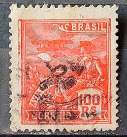 Selo Regular Cod RHM 180 Vovo Aviacao Aviao 100 Reis Sem Filigrana 1920 Circulado 18