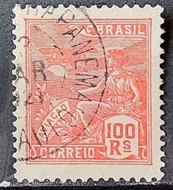 Selo Regular Cod RHM 180 Vovo Aviacao Aviao 100 Reis Sem Filigrana 1920 Circulado 2