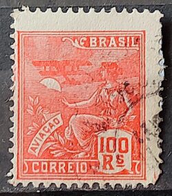 Selo Regular Cod RHM 180 Vovo Aviacao Aviao 100 Reis Sem Filigrana 1920 Circulado 20