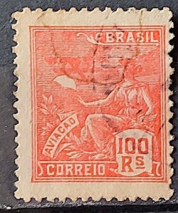 Selo Regular Cod RHM 180 Vovo Aviacao Aviao 100 Reis Sem Filigrana 1920 Circulado 4