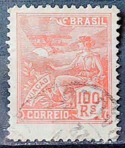 Selo Regular Cod RHM 180 Vovo Aviacao Aviao 100 Reis Sem Filigrana 1920 Circulado 5