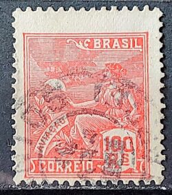 Selo Regular Cod RHM 180 Vovo Aviacao Aviao 100 Reis Sem Filigrana 1920 Circulado 6