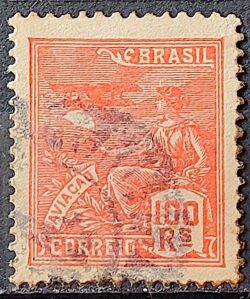 Selo Regular Cod RHM 180 Vovo Aviacao Aviao 100 Reis Sem Filigrana 1920 Circulado 7