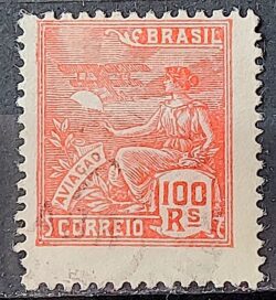 Selo Regular Cod RHM 180 Vovo Aviacao Aviao 100 Reis Sem Filigrana 1920 Circulado 8