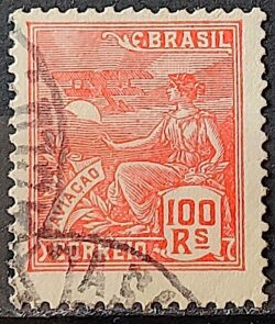 Selo Regular Cod RHM 180 Vovo Aviacao Aviao 100 Reis Sem Filigrana 1920 Circulado 9