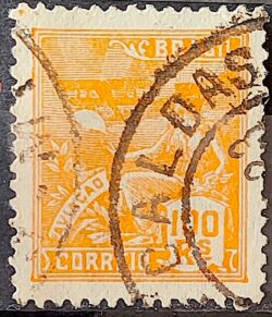 Selo Regular Cod RHM 181 Vovo Aviacao Aviao 100 Reis Sem Filigrana 1922 Circulado 1