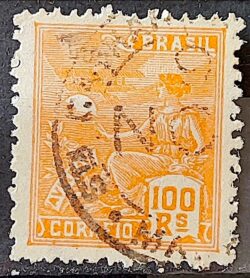 Selo Regular Cod RHM 181 Vovo Aviacao Aviao 100 Reis Sem Filigrana 1922 Circulado 3