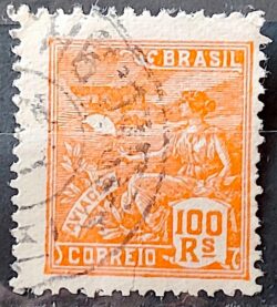 Selo Regular Cod RHM 181 Vovo Aviacao Aviao 100 Reis Sem Filigrana 1922 Circulado 5