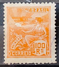 Selo Regular Cod RHM 181 Vovo Aviacao Aviao 100 Reis Sem Filigrana 1922 Circulado 7