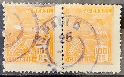 Selo Regular Cod RHM 181 Vovo Aviacao Aviao 100 Reis Sem Filigrana 1922 Par Circulado 1