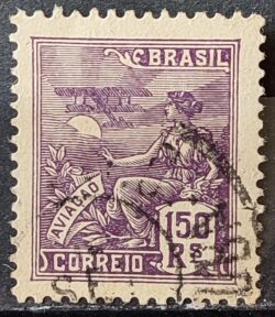 Selo Regular Cod RHM 182 Vovo Aviacao Aviao 150 Reis Sem Filigrana 1920 Circulado 1