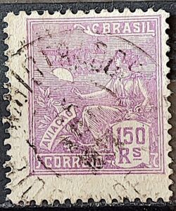 Selo Regular Cod RHM 182 Vovo Aviacao Aviao 150 Reis Sem Filigrana 1920 Circulado 10