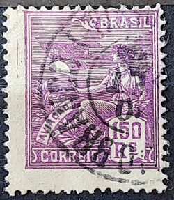 Selo Regular Cod RHM 182 Vovo Aviacao Aviao 150 Reis Sem Filigrana 1920 Circulado 11