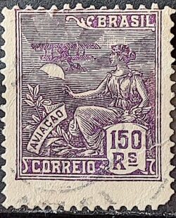 Selo Regular Cod RHM 182 Vovo Aviacao Aviao 150 Reis Sem Filigrana 1920 Circulado 2