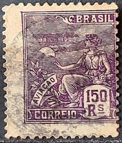 Selo Regular Cod RHM 182 Vovo Aviacao Aviao 150 Reis Sem Filigrana 1920 Circulado 3