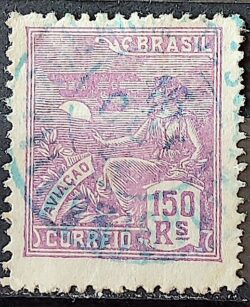 Selo Regular Cod RHM 182 Vovo Aviacao Aviao 150 Reis Sem Filigrana 1920 Circulado 6