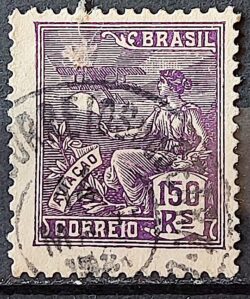 Selo Regular Cod RHM 182 Vovo Aviacao Aviao 150 Reis Sem Filigrana 1920 Circulado 7