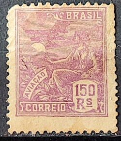 Selo Regular Cod RHM 182 Vovo Aviacao Aviao 150 Reis Sem Filigrana 1920 Circulado 9