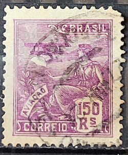 Selo Regular Cod RHM 182b Vovo Aviacao Aviao 150 Reis Sem Filigrana Papel Cebolinha 1922 Circulado 1