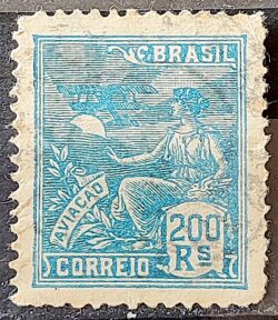 Selo Regular Cod RHM 183 Vovo Aviacao Aviao 200 Reis Sem Filigrana 1920 Circulado 2