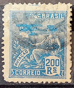 Selo Regular Cod RHM 183 Vovo Aviacao Aviao 200 Reis Sem Filigrana 1920 Circulado 5