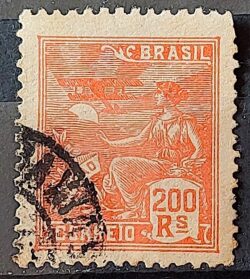 Selo Regular Cod RHM 184 Vovo Aviacao Aviao 200 Reis Sem Filigrana 1922 Circulado 11