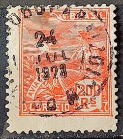 Selo Regular Cod RHM 184 Vovo Aviacao Aviao 200 Reis Sem Filigrana 1922 Circulado 2