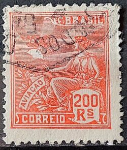 Selo Regular Cod RHM 184 Vovo Aviacao Aviao 200 Reis Sem Filigrana 1922 Circulado 5