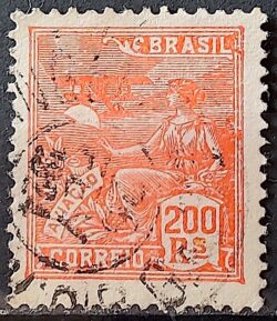 Selo Regular Cod RHM 184 Vovo Aviacao Aviao 200 Reis Sem Filigrana 1922 Circulado 8