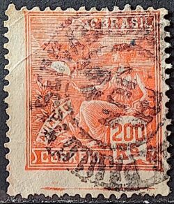 Selo Regular Cod RHM 184 Vovo Aviacao Aviao 200 Reis Sem Filigrana 1922 Circulado 9