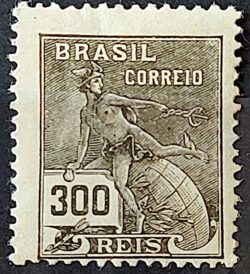 Selo Regular Cod RHM 185 Vovo Mercurio e Globo 300 Reis Sem Filigrana 1920 1