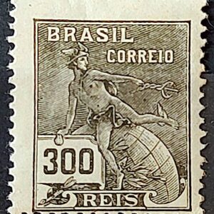 Selo Regular Cod RHM 185 Vovo Mercurio e Globo 300 Reis Sem Filigrana 1920 1