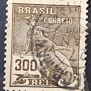 Selo Regular Cod RHM 185 Vovo Mercurio e Globo 300 Reis Sem Filigrana 1920 Circulado 1