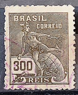 Selo Regular Cod RHM 185 Vovo Mercurio e Globo 300 Reis Sem Filigrana 1920 Circulado 11