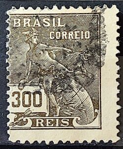 Selo Regular Cod RHM 185 Vovo Mercurio e Globo 300 Reis Sem Filigrana 1920 Circulado 12