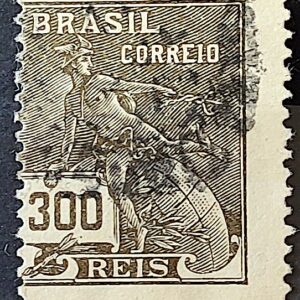 Selo Regular Cod RHM 185 Vovo Mercurio e Globo 300 Reis Sem Filigrana 1920 Circulado 12