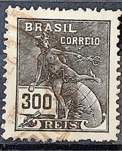Selo Regular Cod RHM 185 Vovo Mercurio e Globo 300 Reis Sem Filigrana 1920 Circulado 13