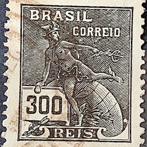 Selo Regular Cod RHM 185 Vovo Mercurio e Globo 300 Reis Sem Filigrana 1920 Circulado 13