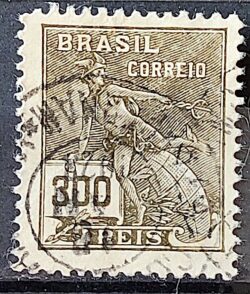 Selo Regular Cod RHM 185 Vovo Mercurio e Globo 300 Reis Sem Filigrana 1920 Circulado 14