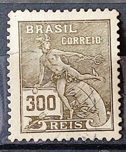 Selo Regular Cod RHM 185 Vovo Mercurio e Globo 300 Reis Sem Filigrana 1920 Circulado 15