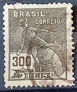 Selo Regular Cod RHM 185 Vovo Mercurio e Globo 300 Reis Sem Filigrana 1920 Circulado 17