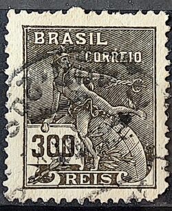 Selo Regular Cod RHM 185 Vovo Mercurio e Globo 300 Reis Sem Filigrana 1920 Circulado 18