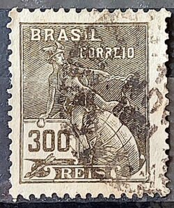 Selo Regular Cod RHM 185 Vovo Mercurio e Globo 300 Reis Sem Filigrana 1920 Circulado 19