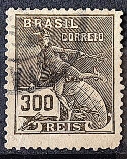 Selo Regular Cod RHM 185 Vovo Mercurio e Globo 300 Reis Sem Filigrana 1920 Circulado 3